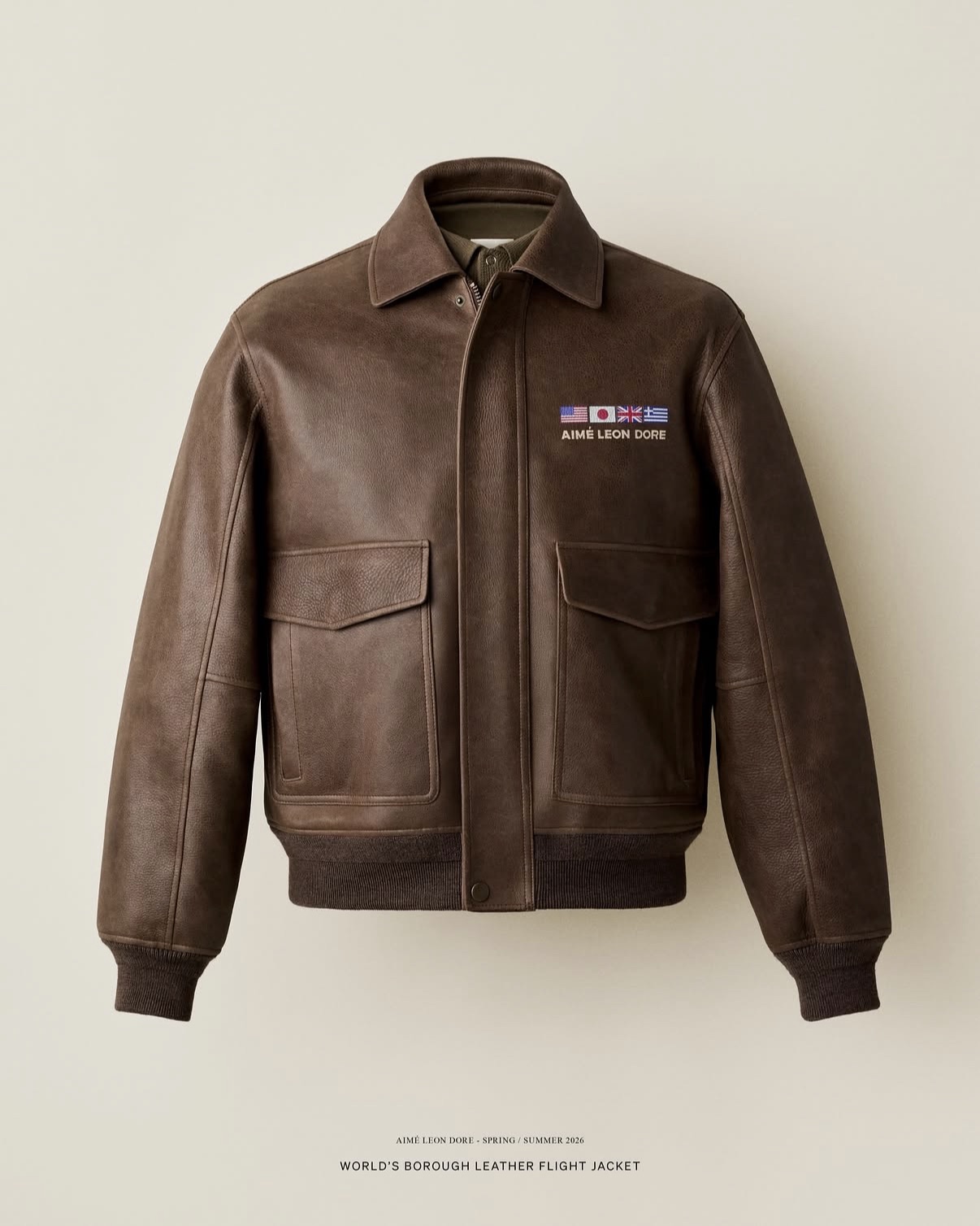 World's Borough leather flight jacket -- Aimé Leon Dore, spring/summer 2026